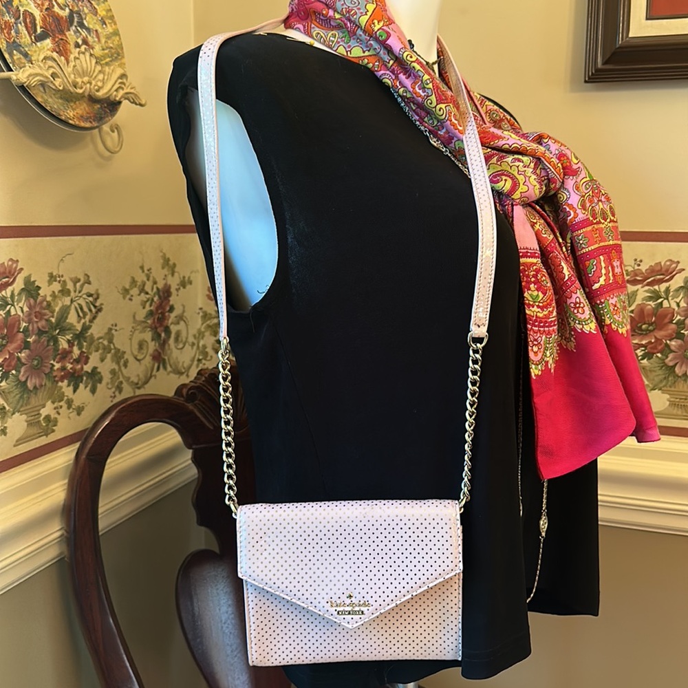 Kate Spade Lilac Street Dot Monday pink metallic gold envelope bag
